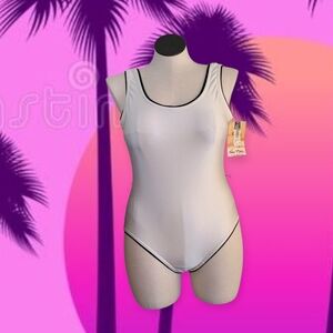 White Bodysuit with Black Trim and Matching Shorts